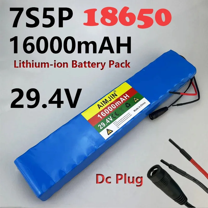 

Batterie aste au lithium-ion, BMS intégré, sûre et durable, adaptée aux vélos électriques, 18650, 7S5P, 29.4V, 16000mAh