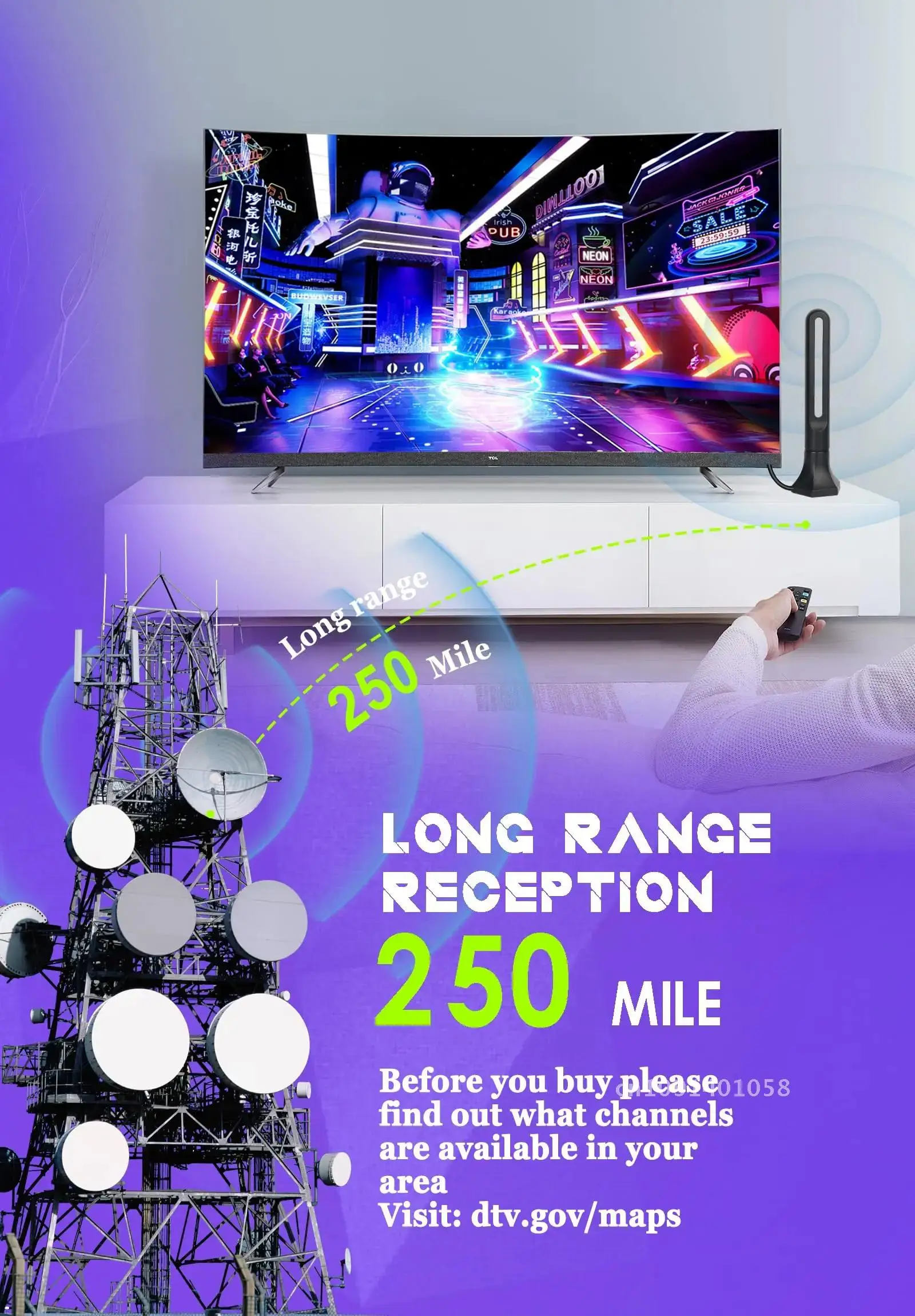 TV Antenna 4K1080p Indoor Digital HD Upgraded Full 360° Signal Reception Digital Antenna for Local Channels Signal Booster