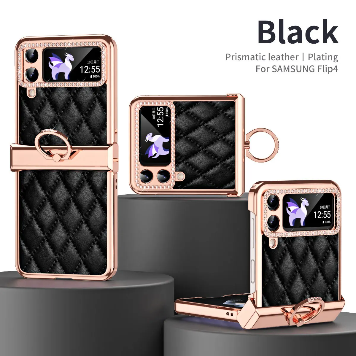

Ring Diamond Case For Samsung Galaxy Z Flip 6 5 4 3 5g Buckle Link Fashion Leather Cover Anti-knock Cases For Flip3 Flip4 Funda