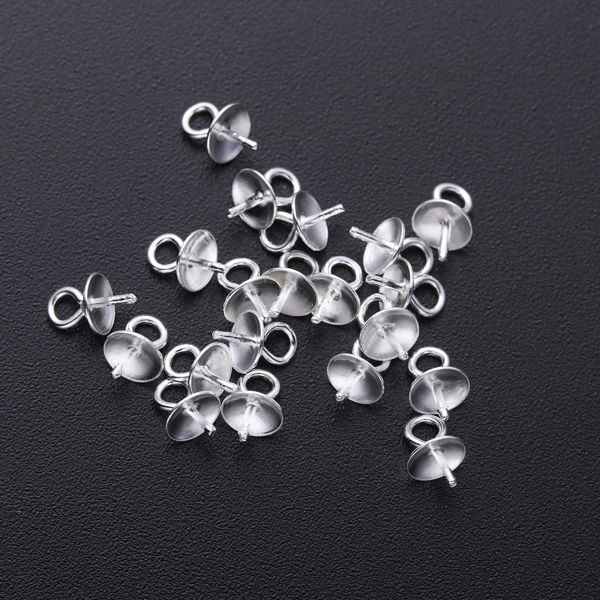 20Pcs 4mm Pearl Cup Pendant Connectors Silver Jewelry Making Findings for Crafting Beautiful Necklace Bracelet Designs