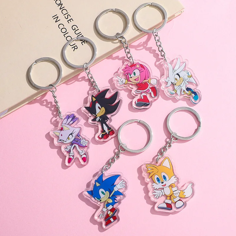 Sonic The Hedgehog Acrylic Keychain Cartoon Character Keyring Ornament Women Backpack Clothing Accessories Kids Birthday Gifts