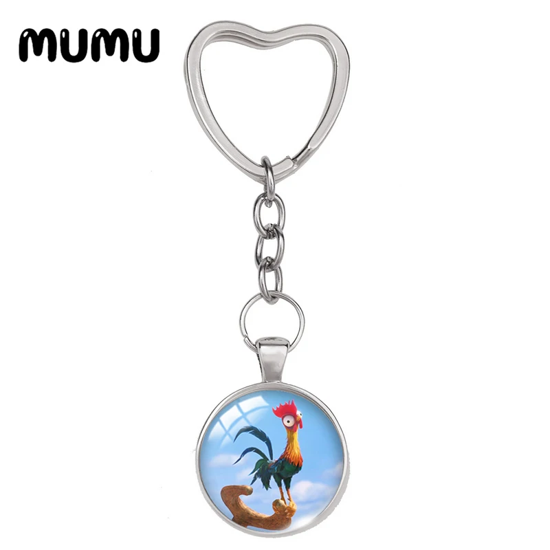 2024 New Moana Heart Keyring Princess Keychain Glass Dome Cabochon Jewelry Gifts Children