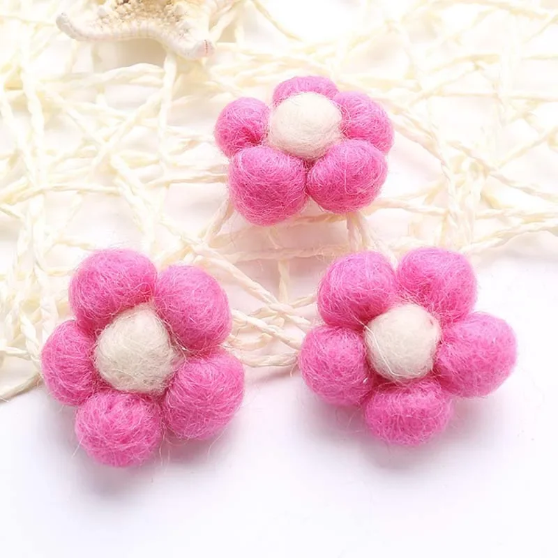 Wool Felt Flower for DIY Jewelry, Hair Garment Accessories, Handmade Flower, Christmas Decoration, 5 PCs/Set