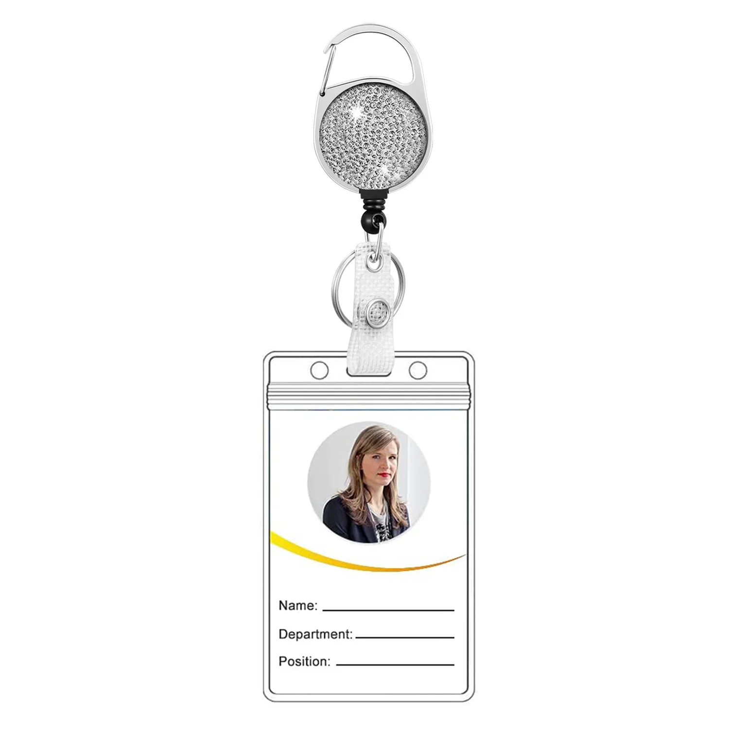 Retractable Badge Reel Clip Key Ring Rhinestone Vertical Badge Holder For Nurses Students Doctors ID Name Card Holder Keychain