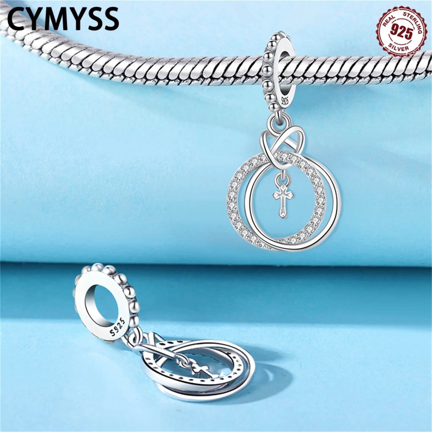 

CYMYSS 2025 New 925 Pure Silver Heart Double Loop Tassel Cross Pendant For Women DIY Party Gift Charm Jewelry Necklace Trinkets