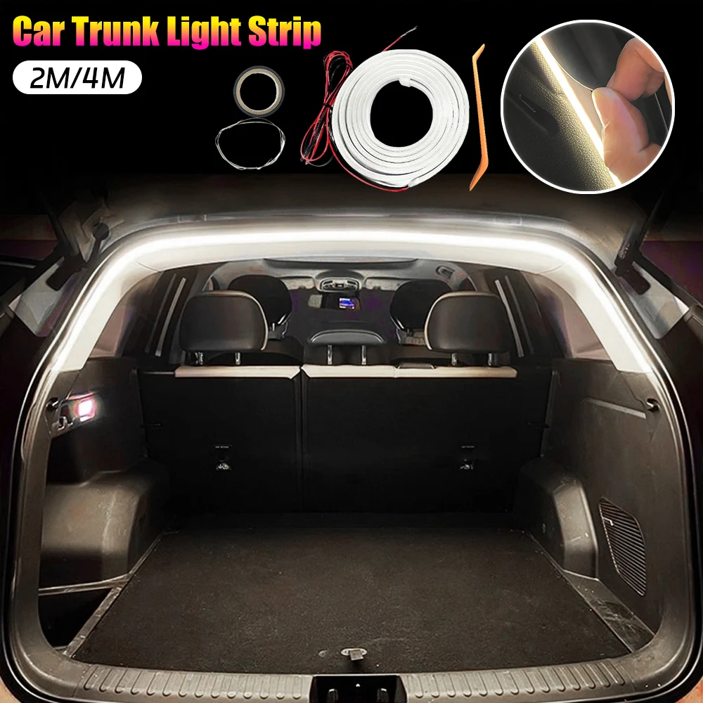 LED Car Trunk Light Strip Self Adhesive Automatic Tail Box Light No Drilling Auto Sensor Tail Light Strip for Truck Trunk Decor