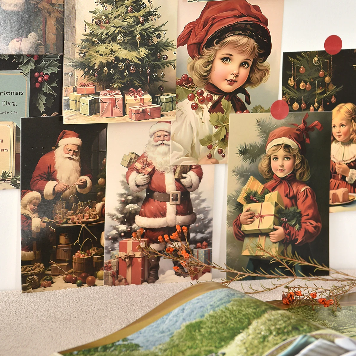 10 cartões postais com tema de Natal por pacote, com designs diferentes, adequados para cartões de decoração de parede DIY para festas (inclui adesivos)