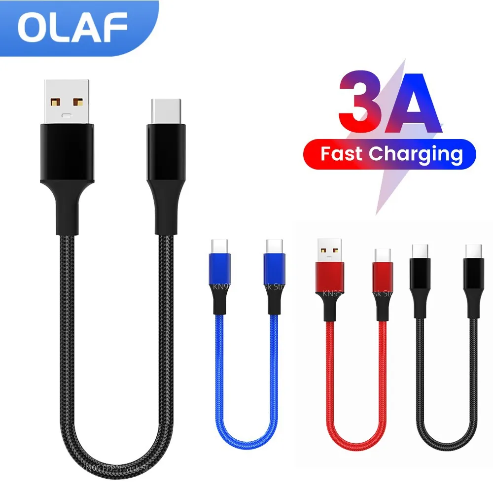 Olaf 25cm USB to Type C Short Charging Cable 3A USB C To Type C Data Cable for Xiaomi Samsung Android Power Bank USB Cable Wire