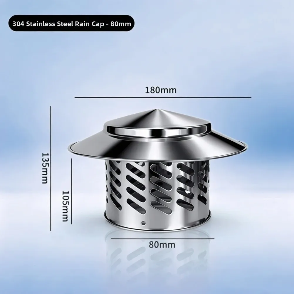 Stainless Steel Chimney Rain Cap Umbrella Design for Roof Ventilation Protection Against Rain Snow Leaves 80mm to 200mm
