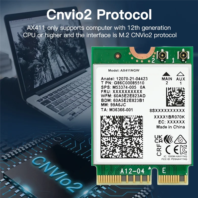 Y06A For AX411 WiFi Card WiFi 6E CNVio2 Bluetooth 5.3 Tri-Band 5374Mbps Network Adapter for Laptop/PC Win10/11-64Bit