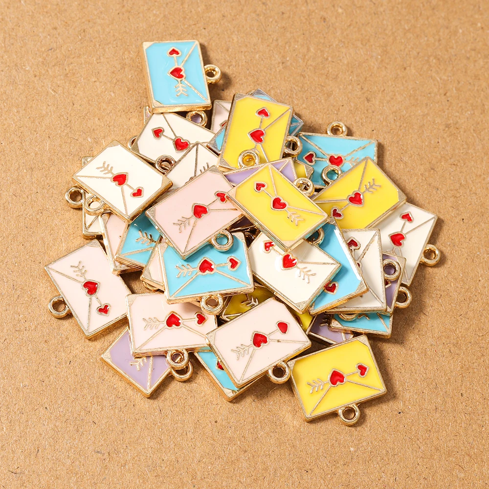 

10pcs Enamel Love Heart Envelope Charms Pendants for Necklace Earrings Bracelet DIY Jewelry Making Accessories Supplies