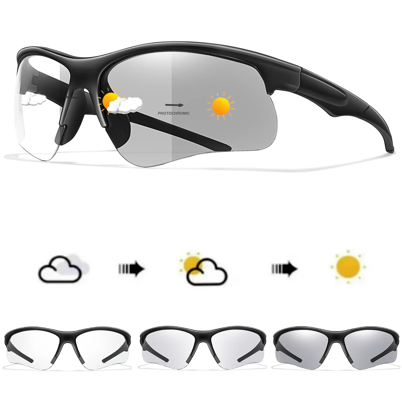 AliExpress LOISRUBY 3 Pairs Men and Women's Photochromic Cycling Sunglasses Outdoor Sports Half Frame Eyewear Running Hiking Driving Glasses
