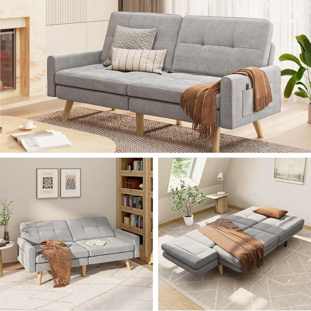 

70.9" Sofa Bed, Futon Couch Bed with Adjustable Backrest, Modern Sleeper Sofa with Removable Armrest for Extended Length