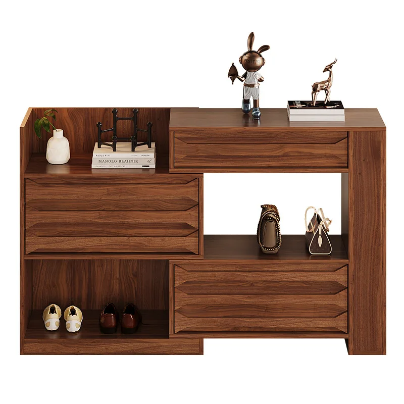 luxury shoe cabinet telescopic modern simple solid wood storage shoe rack log wind light luxury home storage combination locker