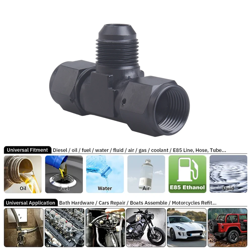 Aluminum Flare Tee Fitting, AN6, AN8, AN10, AN12, fêmea, macho, Tee no lado, rosca, água, gás, óleo, acessórios de adaptador, 1 pc