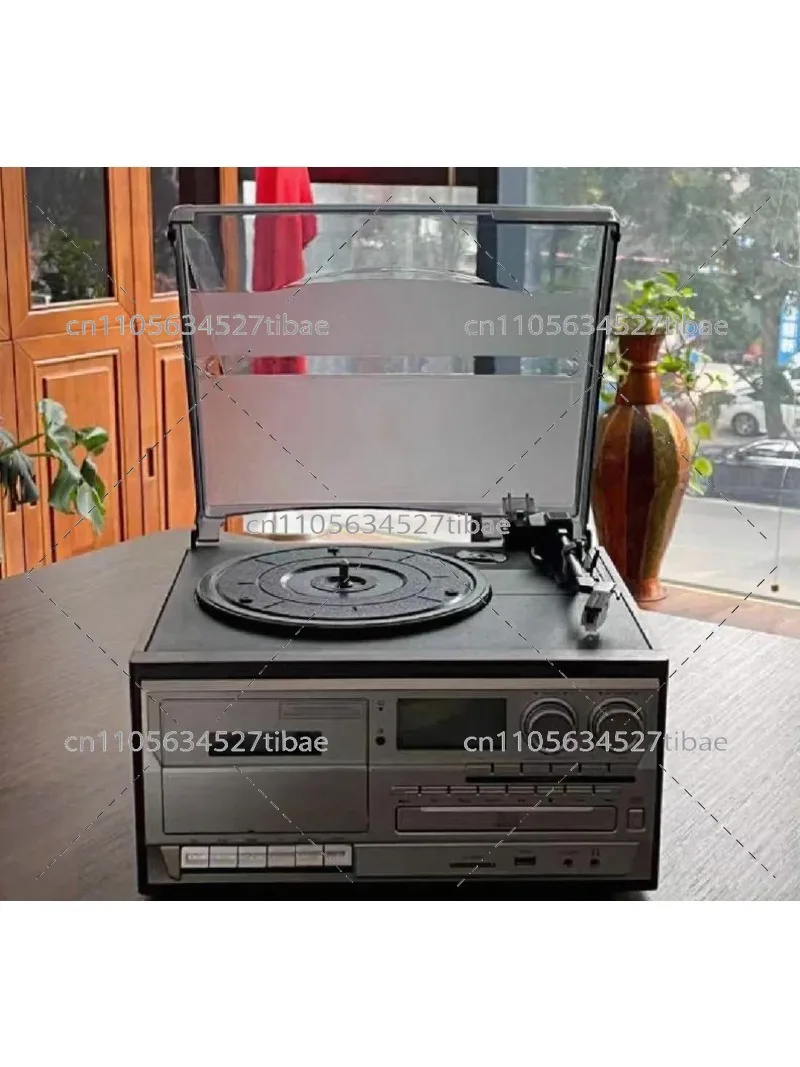 Retro Vinyl Record Player with Bluetooth, Multifunctional Turntable Hi-Fi Audio & Tape Player