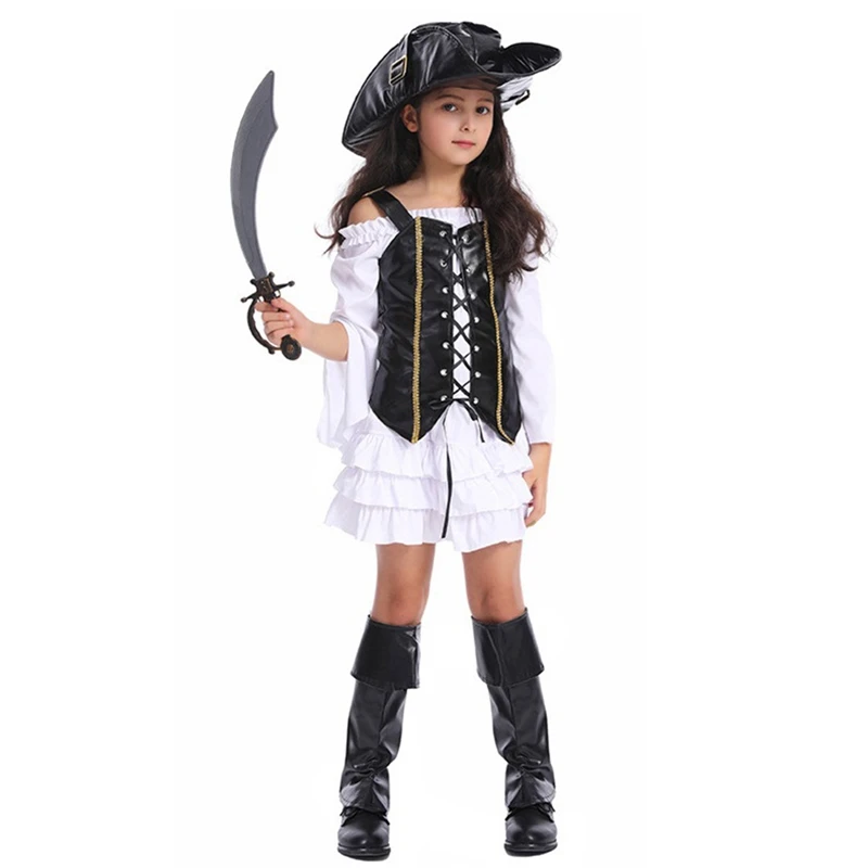 Kids Halloween Piratenkostuum Meisjes Vest Muts En Piratenjurk Set Voor Peuter Cosplay Party Vakantie Outfit