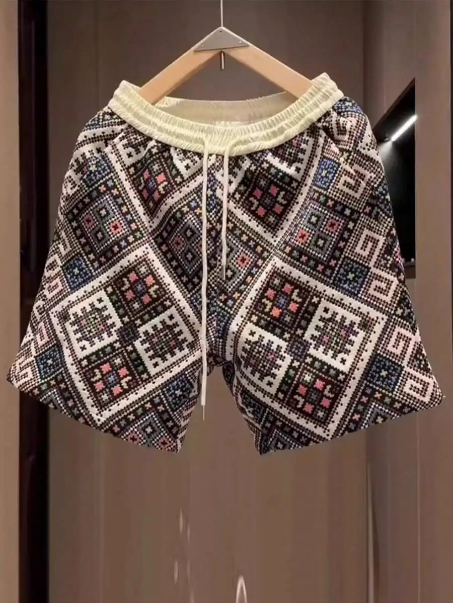 

Mens Printed Jacquard Casual Loose Fit Drawstring Shorts