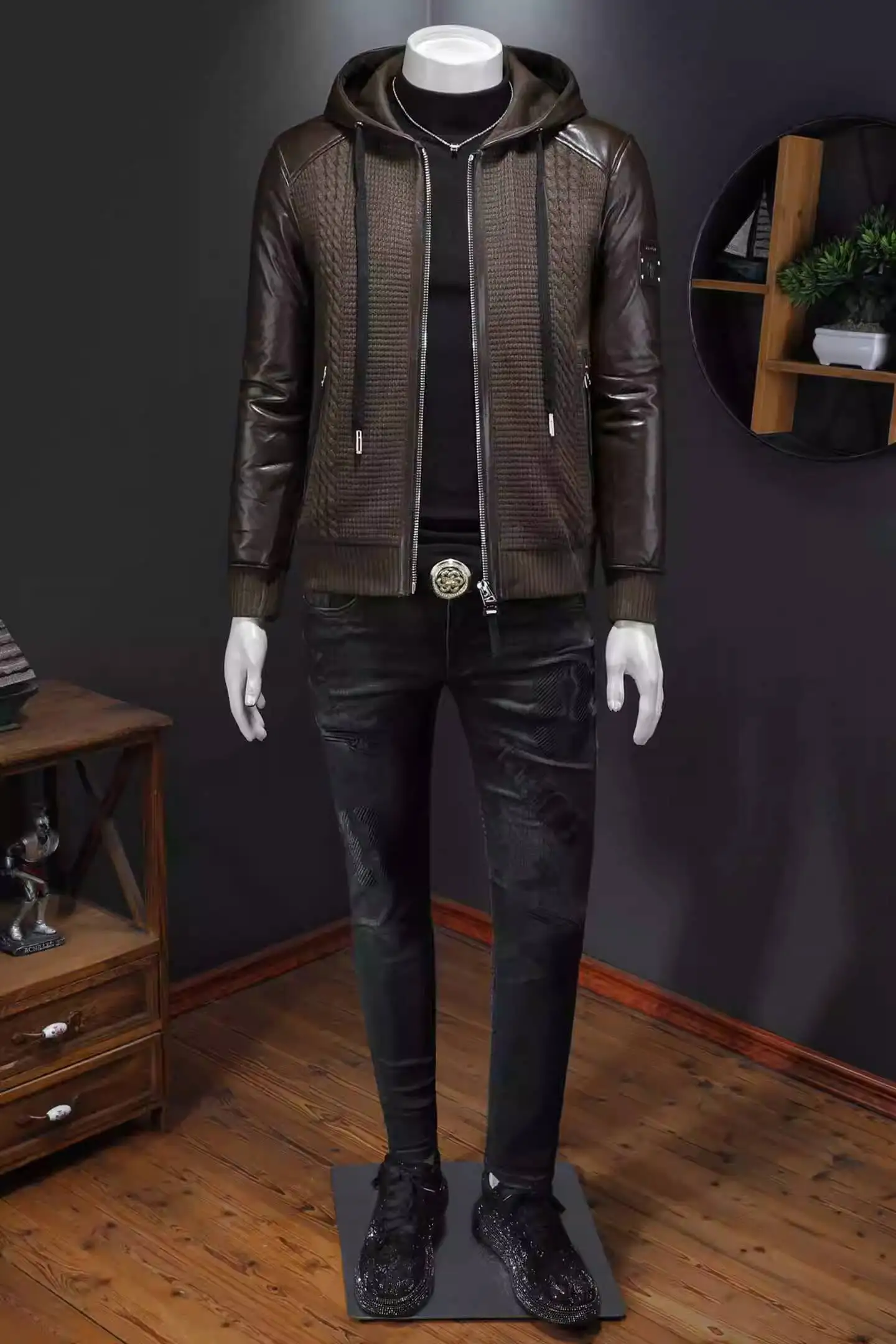 Winter Jackets Mens Duck Down Jacket Men 2025 Autumn Men's Knitted Spliced Leather Jacket Hooded Down Jacket Coat Kurtka Zimowa view 6