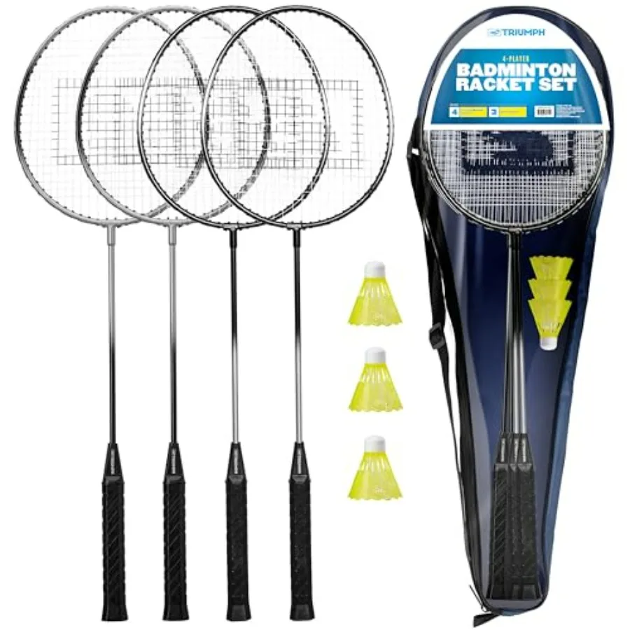 

Badminton Set for Backyard and Outdoors with 4 Steel Rackets, 3 Badminton Birdies and Carry Bag Ultimate Outdoor Game Set for B