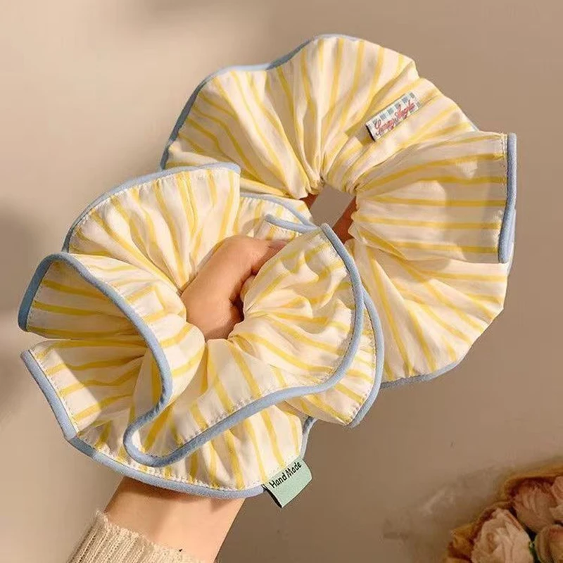 Gelb gestreifter Haarring für Damen, hochwertiger koreanischer süßer Scrunchie-Haarschmuck