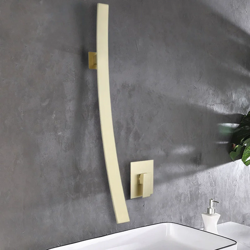 

Basin faucet Bathroom super long pipe Wall Mounted Brush Gold bathroom faucet sink tap Black Waterfall basin Tap