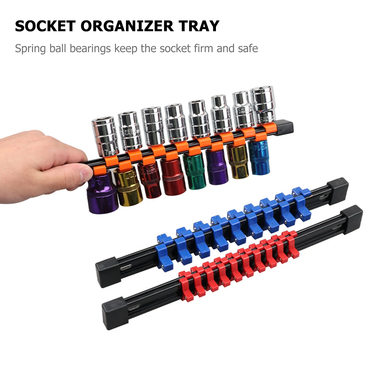 

3pcs Double Sided Organizer Premium Plastic Metal Mountable Tray Rack Tool Rail Holder Adjustable Sturdy Socket Rails Bearing