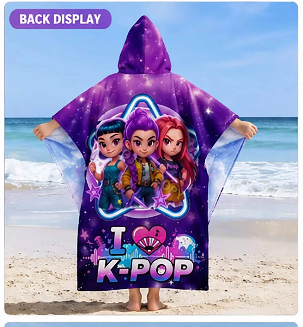 K-K-POP Kids Hooded Beach Towel, Purple Starry Girls Bath Robe Poncho Suitable For Beach Swimming Take a Shower