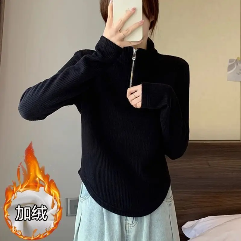 

Женская одежда больших размеров, утолщенная флисовая рубашка с полуводолазкой, новый осенне-зимний теплый топ нестандартной формы