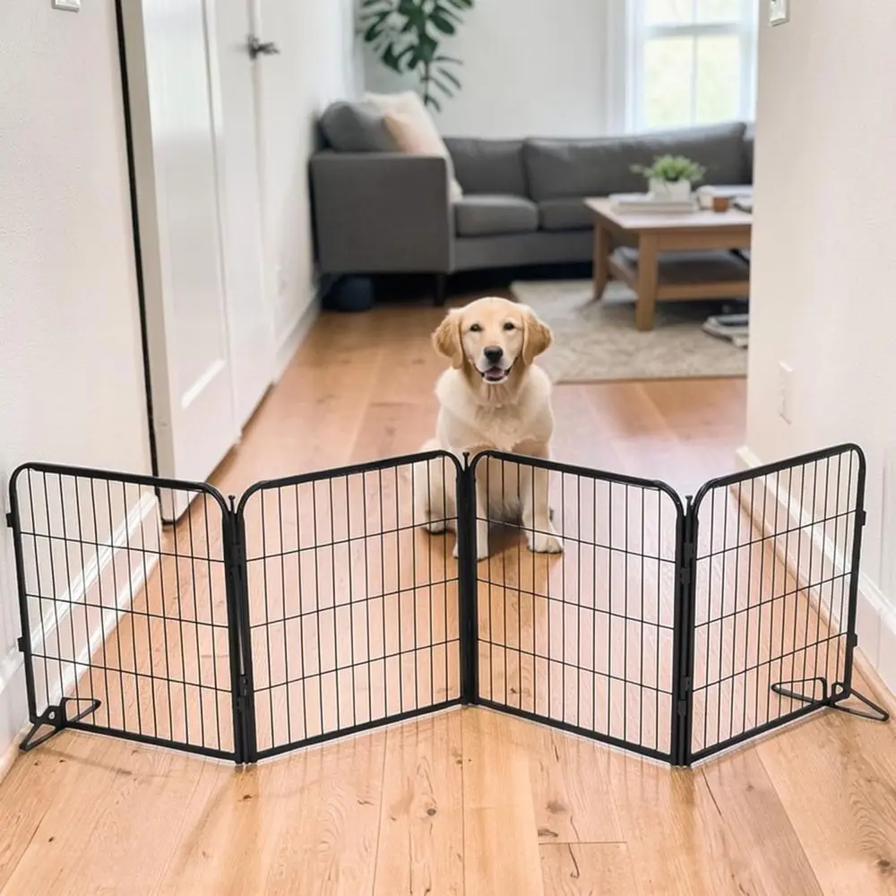 Extra Wide Adjustable Dog Gate – 24 inch Tall & Up to 88 inch Wide 4 Panel Indoor Pet Barrier, reestanding Heavy Duty Black Meta