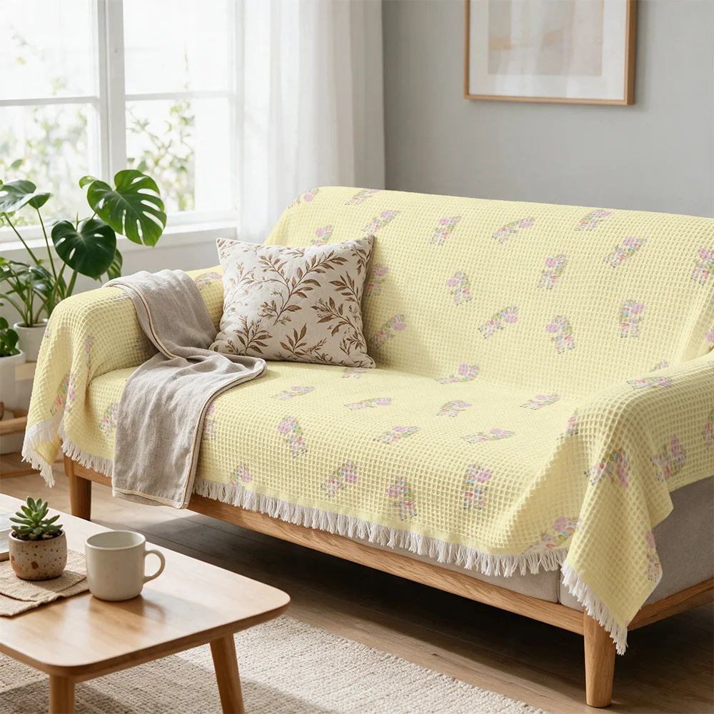Decorative Sofa Throw Blanket Yellow Floral Printed Cozy Living Room Accent Cover for Couch Cushion Seating Area Autumn Decor