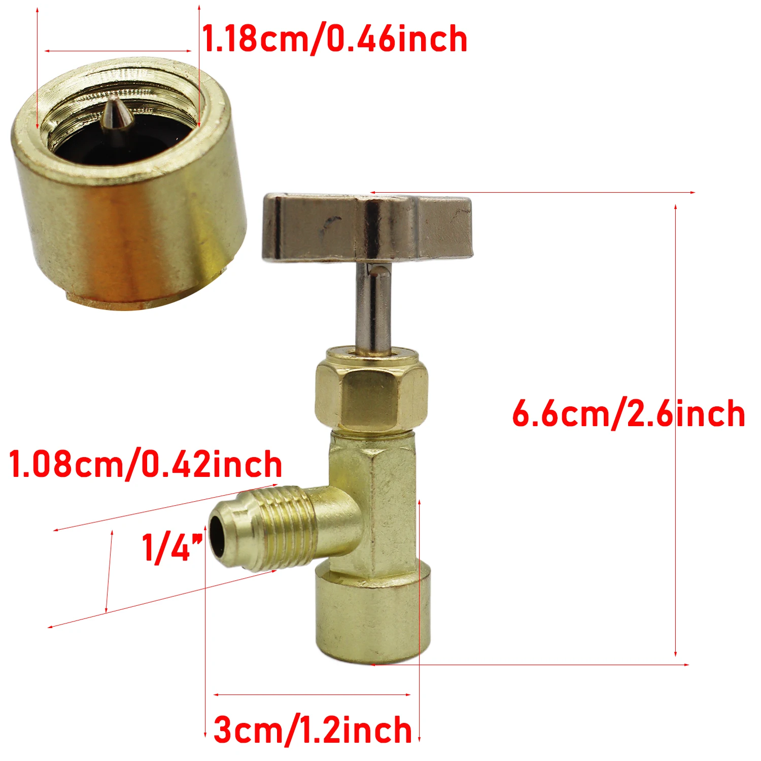 R134A Self-Sealing Can Tap Valve Refrigerant Dispenser Tool Bottle Opener 1/4inch SAE Male T handle for easy fingertip control