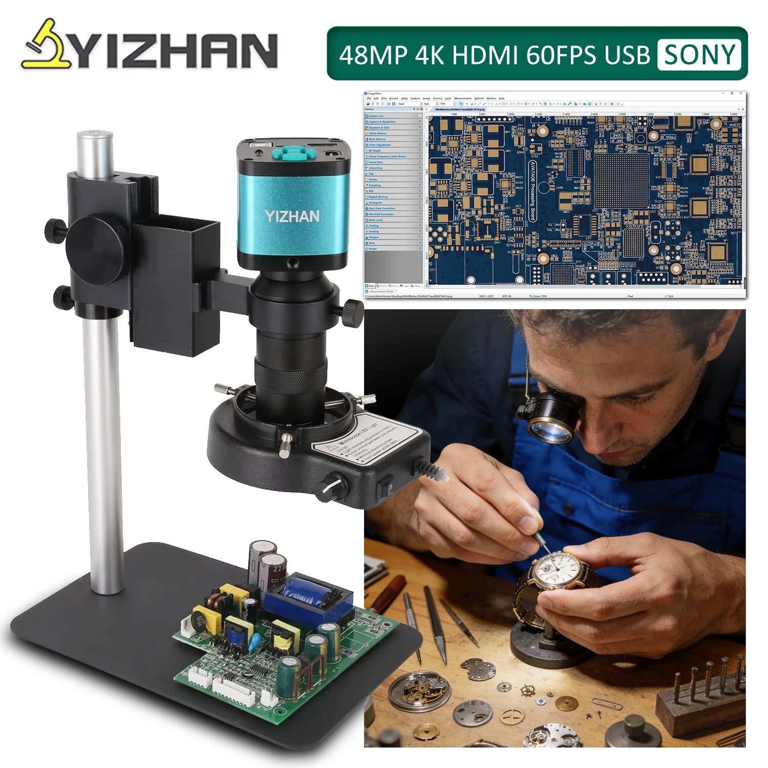 YIZHAN 4K HDMI Digital Microscope For Watch Repai Motherboard Repair 130X USB 48MP Microscope Camera Remote Photograph recording