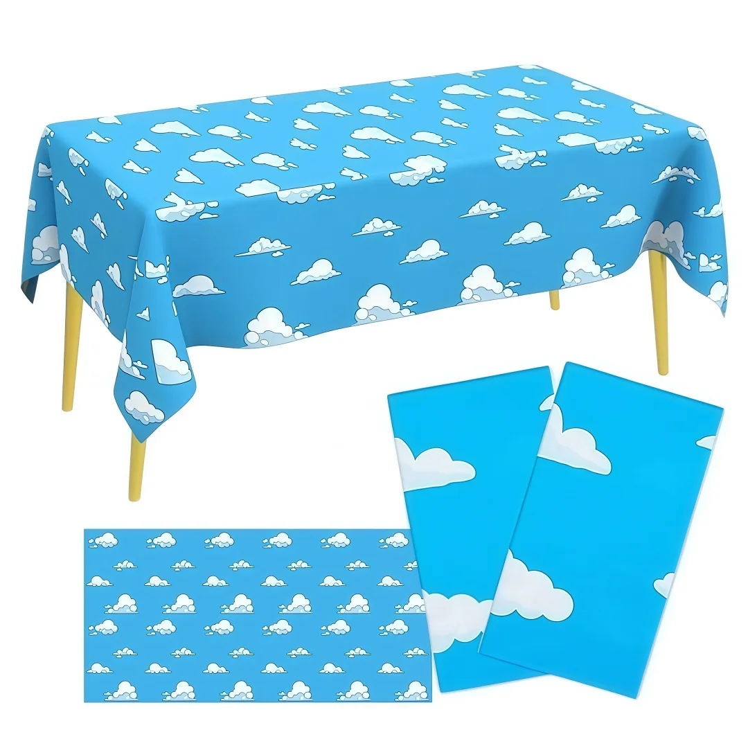 Blue Cloud Sky Table Covers-  Plastic Tablecloth for Blue Sky Theme Birthday, Aviation Tablecover, Airplane & Aircraft Party Dec