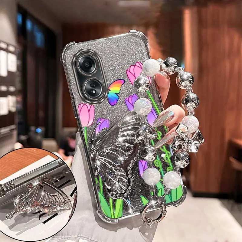 حزام بريق لطيف فراشة توليب حامل الحال بالنسبة ممن لهم A38 A36 A76 A58 A57 A74 A78 A5 A7 A79 A95 A60 A18 A53 A17 A16 4G 5G الظهر