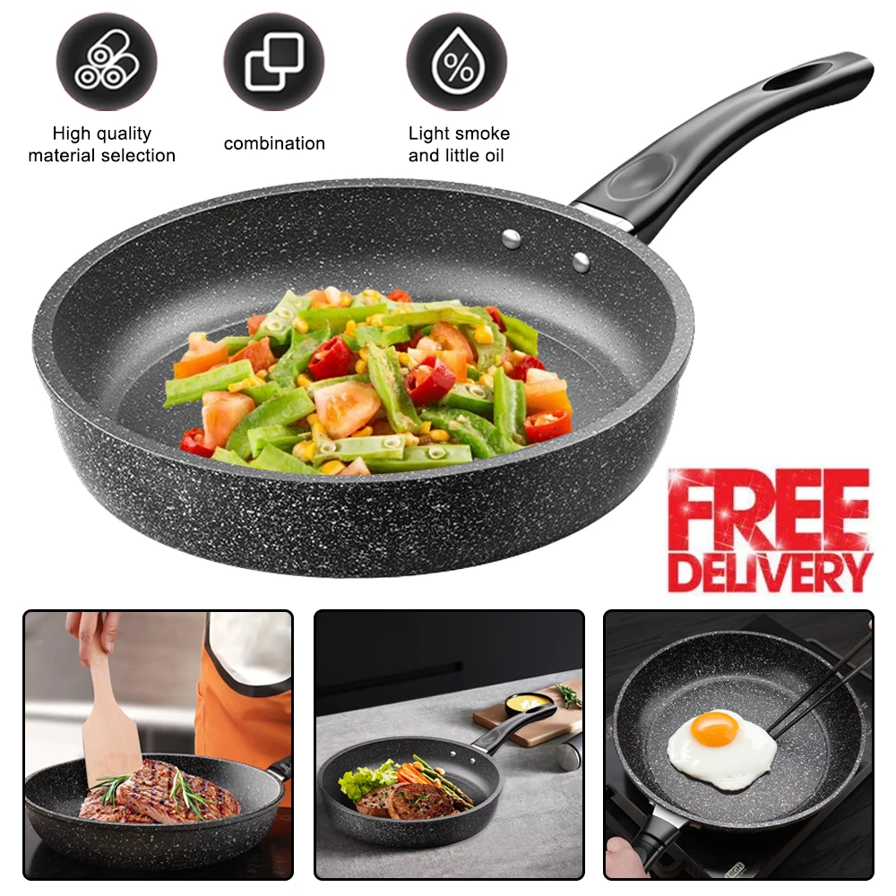 Sartén sartén 24/26cm revestimiento antiadherente de inducción, hierro forjado, negro, utensilios de cocina, sartén para cocina