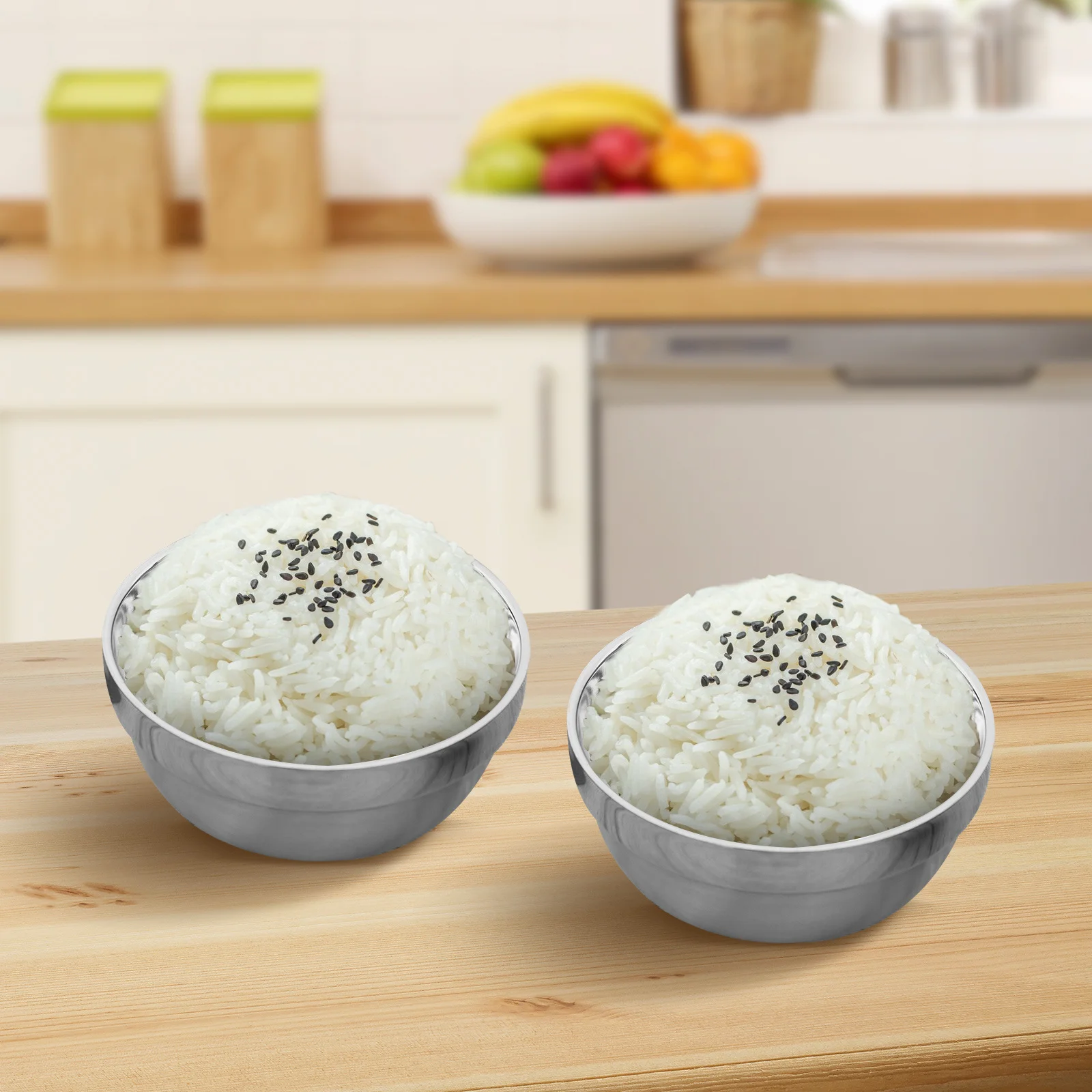 

4Pcs Anti-Hot Stainless Steel Bowls Double Wall Insulated Family Dinnerware Rice Soup Bowls for Children Camping