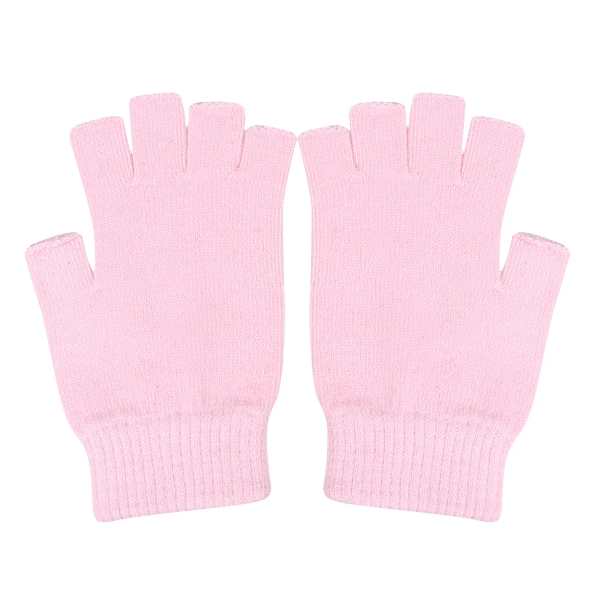 قفازات نصف إصبع محبوكة دافئة باللون الوردي للنساء للشتاء، ناعمة ومريحة ومسامية، مجموعة ملابس رائعة #2