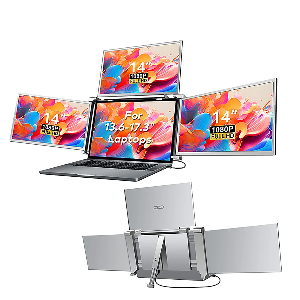 

14-дюймовый тройной экран, портативный ЖК-монитор с подсветкой, FHD-дисплей, один кабель, удлинитель экрана ноутбука для деловых поездок