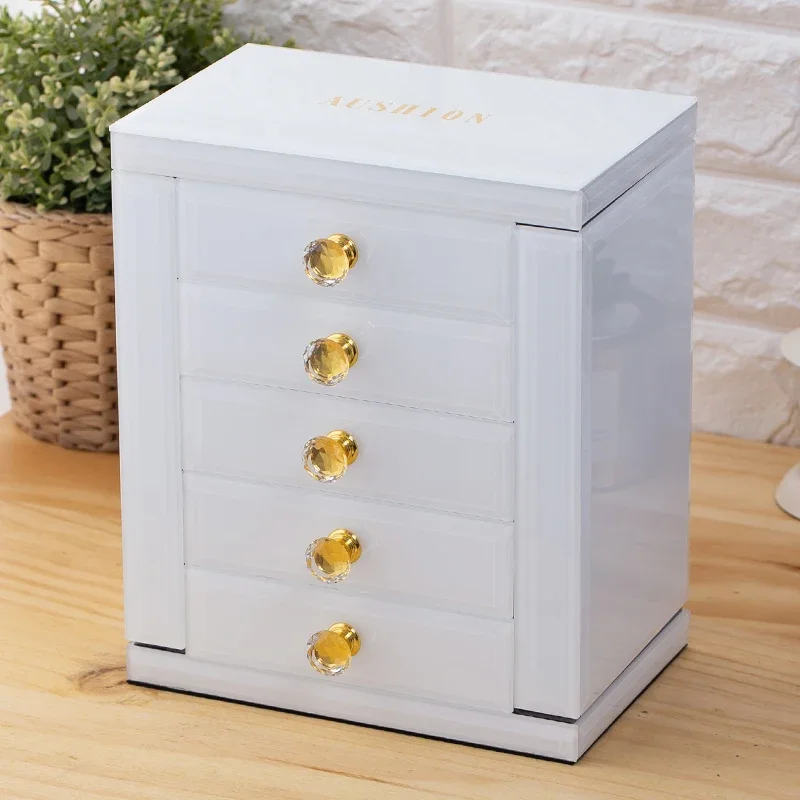 صندوق مجوهرات، سعة كبيرة، متعدد الطبقات، قلادة زجاجية راقية بسيطة على الطراز الأوروبي، خاتم، حلق، أقراط