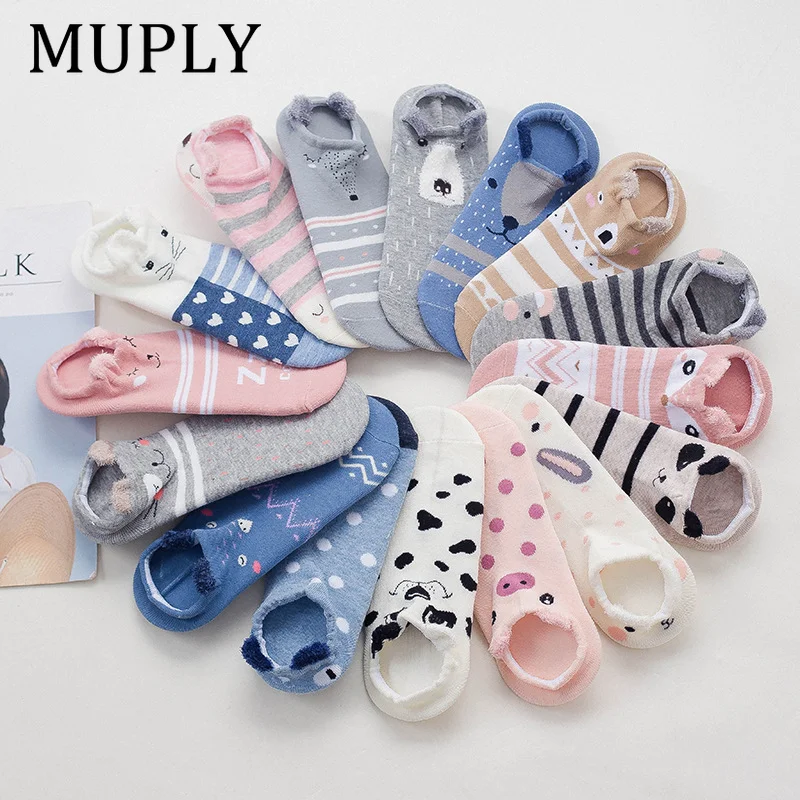 New Funny Cute Cartoon Women Short Socks Creative Colorful Multiple Cat Face Happy Low Lolita Ankle Socks For Girls Size 34-40