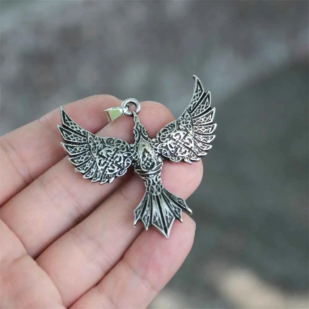 Nostalgia Vintage Soaring Phoenix Pendant Norse Viking Bird Amulet Punk Necklace For Men Women Jewellery Gifts