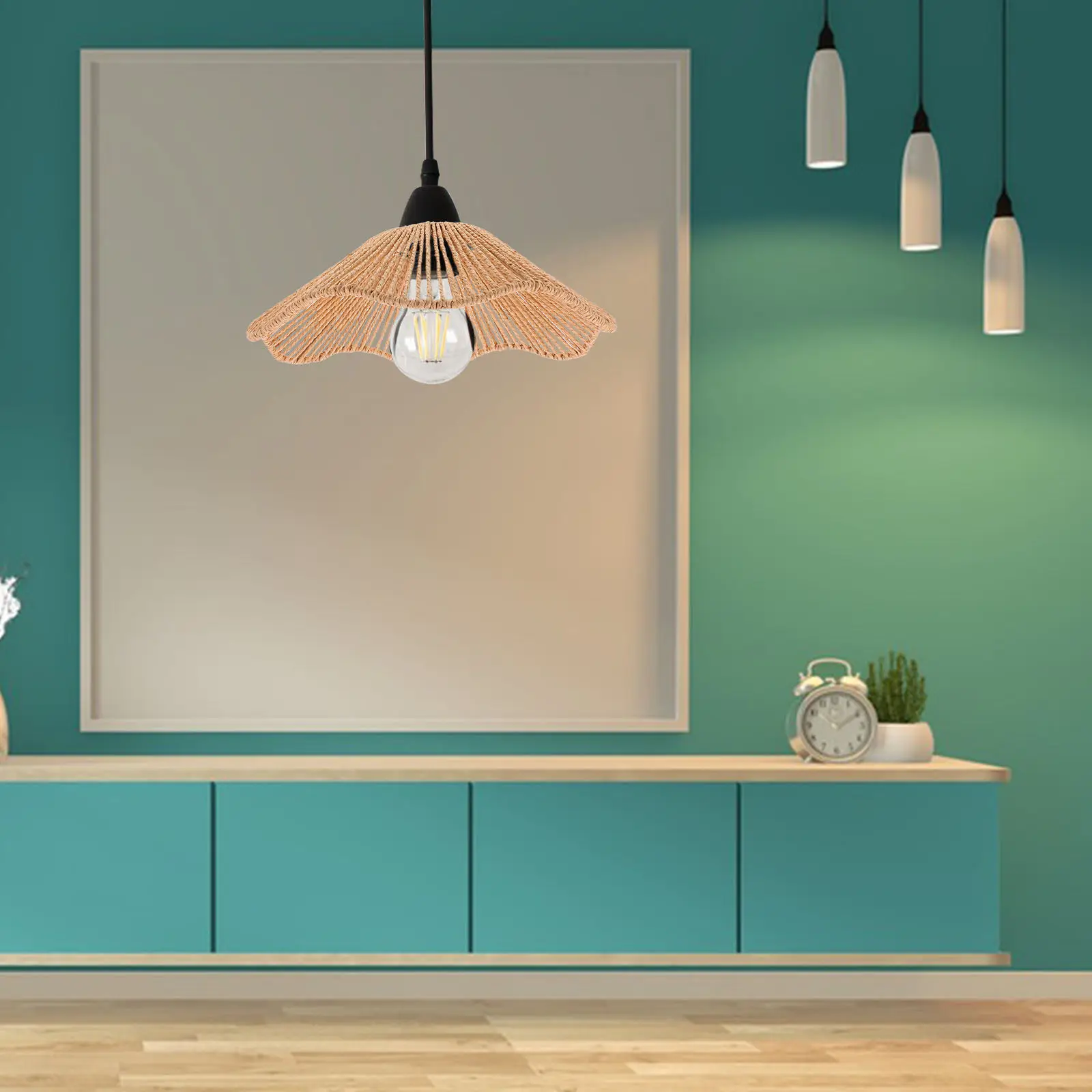 Minimalist Straw Hat Pendant Lampshade Handwoven Warm Light Diffuser Ceiling Fixture for Living Room Dining Bedroom Creative