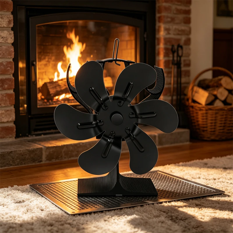 6leaf fireplace fan,winter warm home efficient heat distribution Winter fireplace fan Hot blast stove fan ecological quiet black