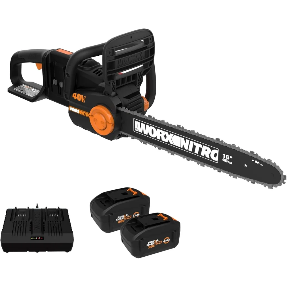 

Worx Nitro 40V 16" Cordless Chainsaw WG385 Power Share Battery Chainsaw 59 ft/s Chain Speed Dual Safety Protection