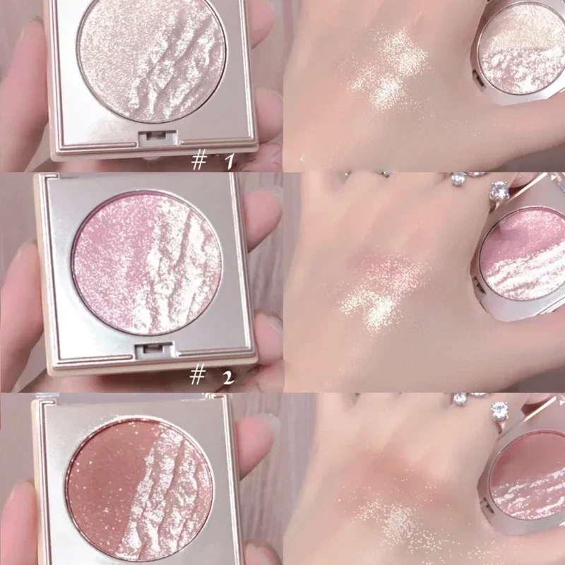 มันฝรั่งบด Highlighter Diamond Double Color Highlight Palette สีชมพูทอง Brighten Glitter Natural Contour Blush แต่งหน้า