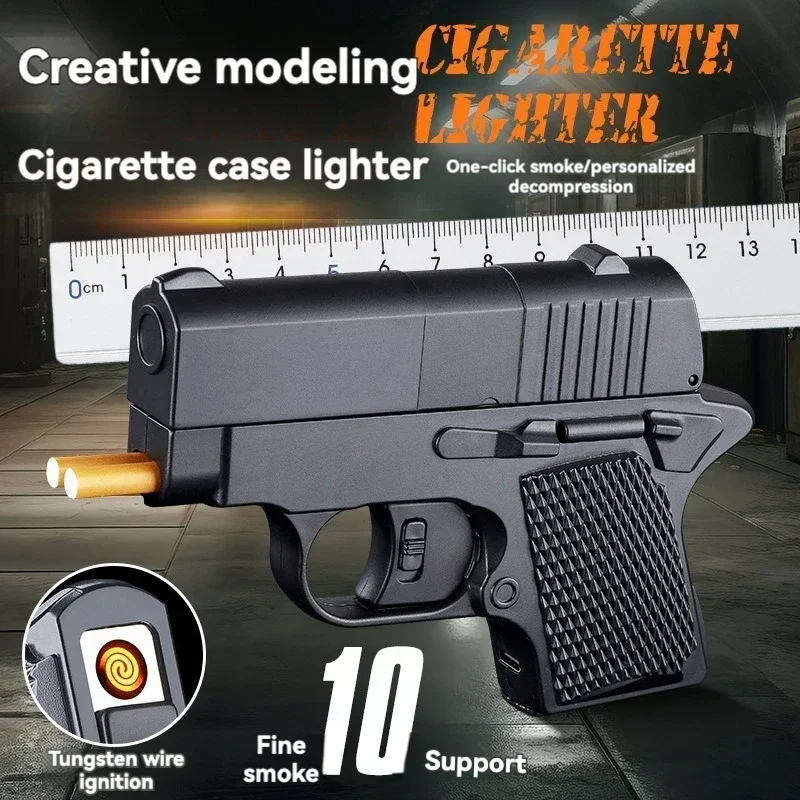 New Gun Lighter Pistol Cigarette Case Lighter Rechargeable Tungsten Wire Smoke Accessories One-click Multifunctional Ignitertool