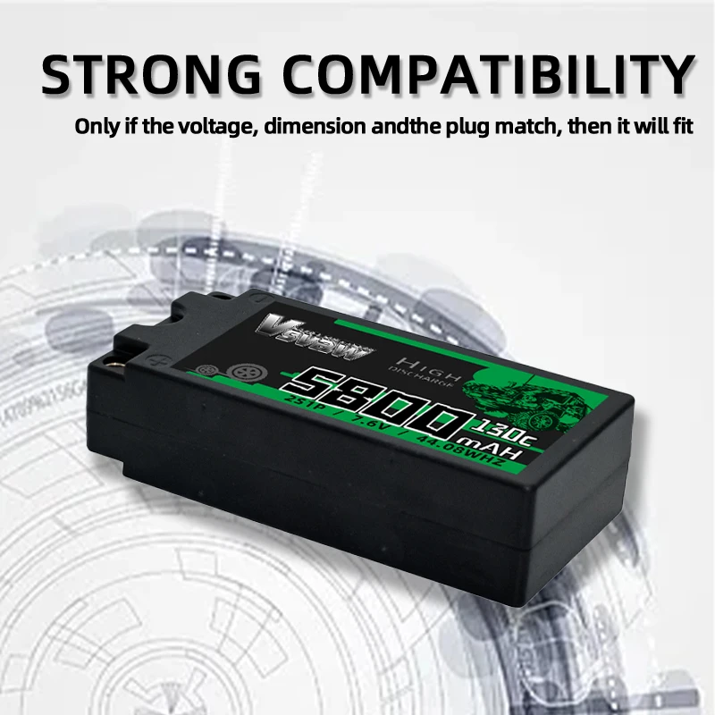 2pcs VSVAW 2S 130C Shorty RC Lipo Battery 7.6V 5800mAh Hardcase with 5mm Bullet T Plug for RC Car Buggy FPV Drones Model Parts