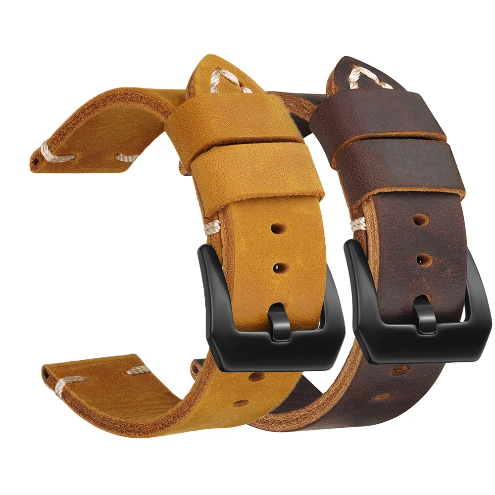 Premium Vintage Leather Watch Strap 20mm 22mm 24mm Calfskin Watchband Hand-Stitched Men Watch Accessories