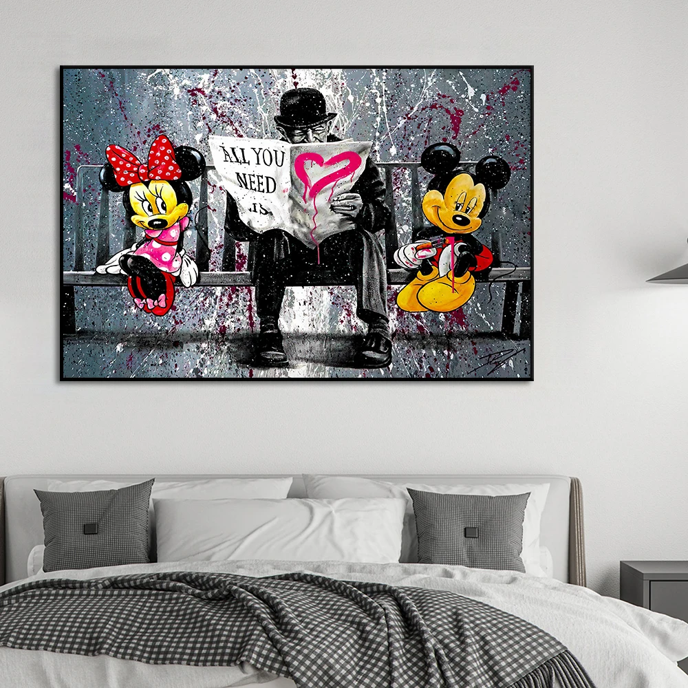 Mickey Minnie Mouse All You Need Is Love Poster Banks Graffiti Art Canvas Painting Print Pop Picture Living Room Home Wall Decor